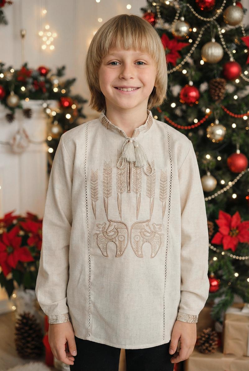 Лляна вишиванка для хлопчика "Коники" від ТМ КАЛИНА