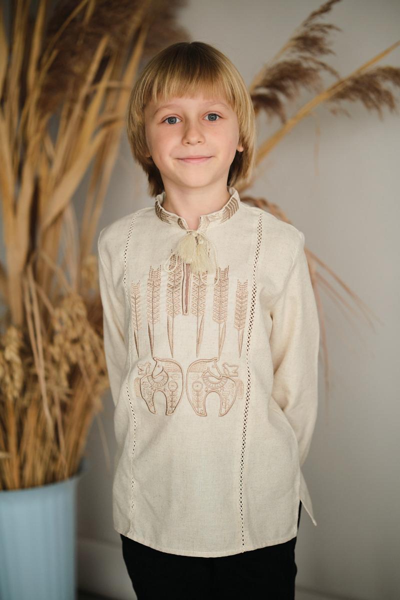 Лляна вишиванка для хлопчика "Коники" від ТМ КАЛИНА фото 2
