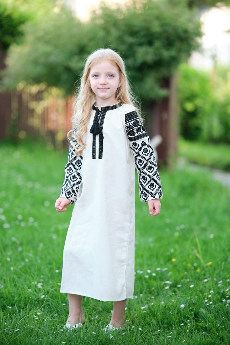 Сукня з льону для дівчаток "Ексклюзив" (зелена вишивка) від ТМ КАЛИНА фото 1