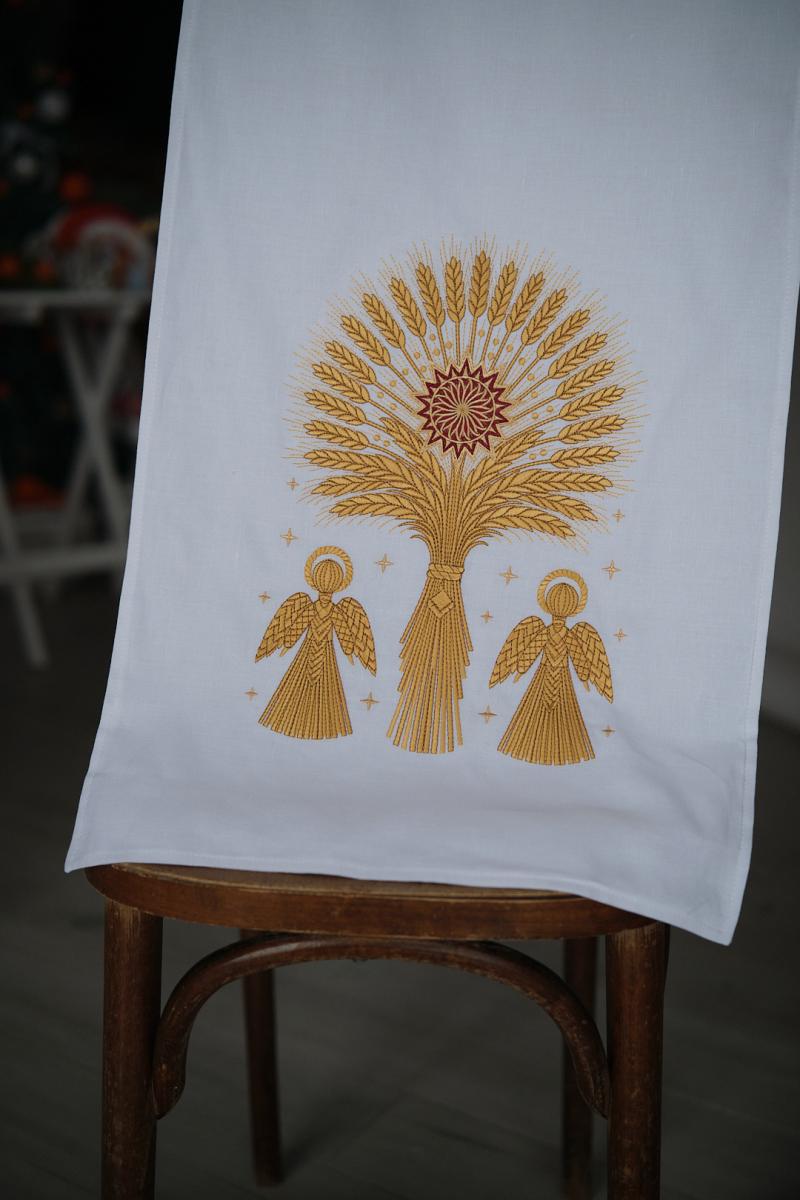 Доріжка на стіл (ранер) тканина льон (білий) "ДІДУХ" від ТМ КАЛИНА фото 1