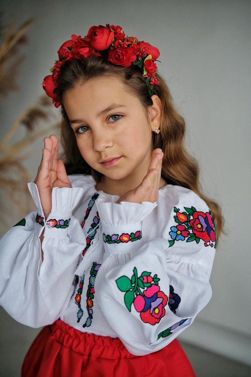 Лляна вишиванка для жівчаток "Квіткові барви" від ТМ КАЛИНА фото 1