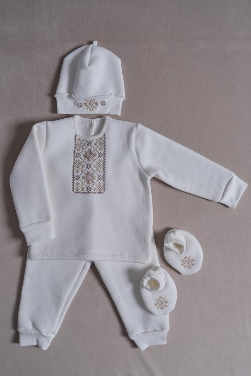 Теплий вишитий костюм для хрещення хлопчика "Світлий дотик " молочного кольору 