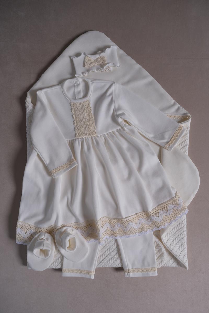 Вишитий костюм для хрещення "Ніжне мереживо" молочного кольору фото 1