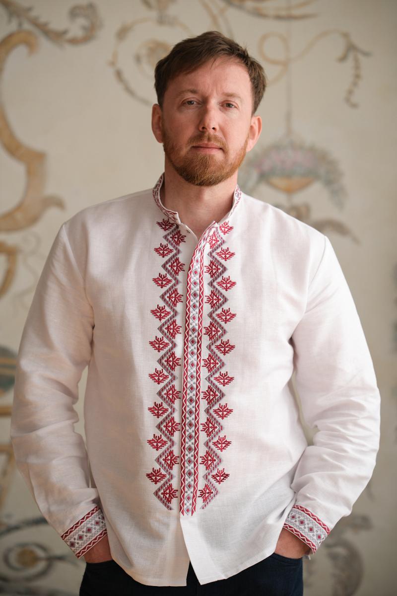 Чоловіча лляна вишиванка  на кнопки "Щаслива доля" від ТМ КАЛИНА