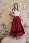 Спідниця жіноча бордового кольору під вишиванку (тканина льон) фото 1