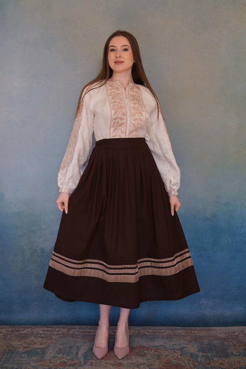 Жіноча спідниця під вишиванку коричневого кольору від ТМ КАЛИНА