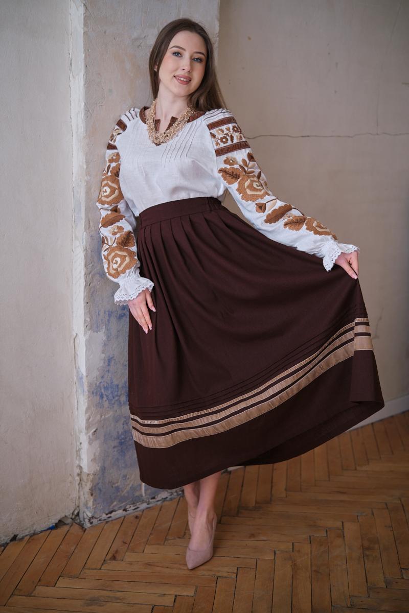 Жіноча спідниця під вишиванку коричневого кольору від ТМ КАЛИНА фото 2
