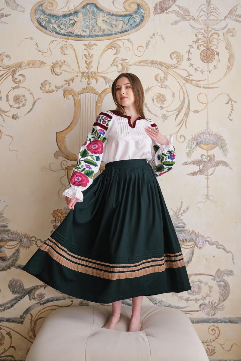 Жіноча спідниця смарагдового кольору під вишиванку фото 1