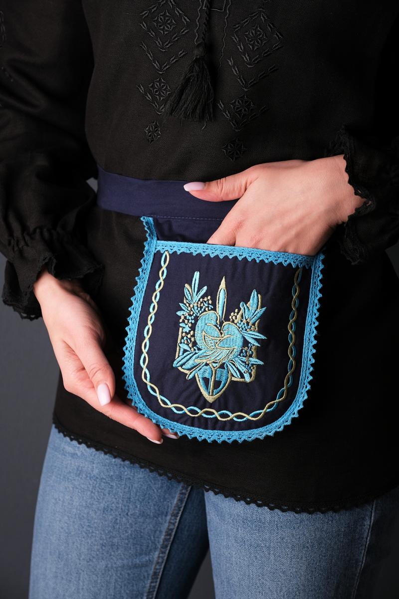 Киенька-ладунка темно синього кольору з вишивкою "Пташки"