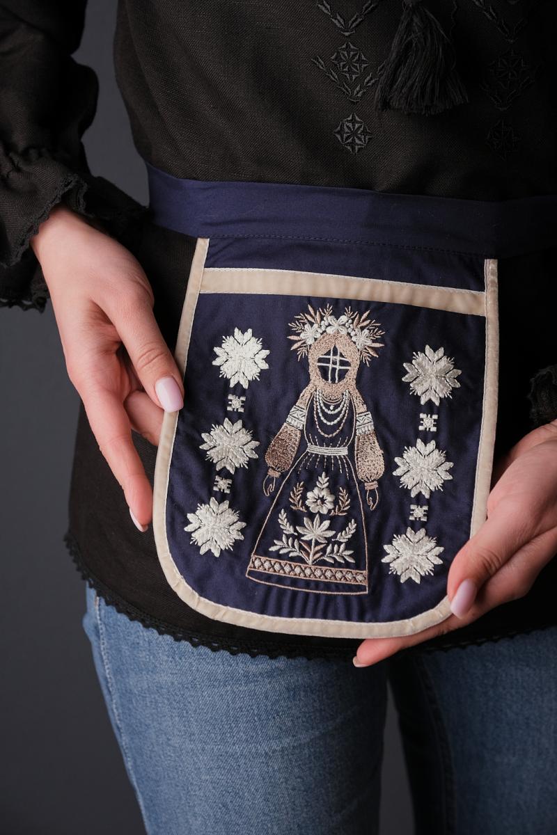 Сумка-ладунка темно синього кольору з вишивкою "Мотанка"