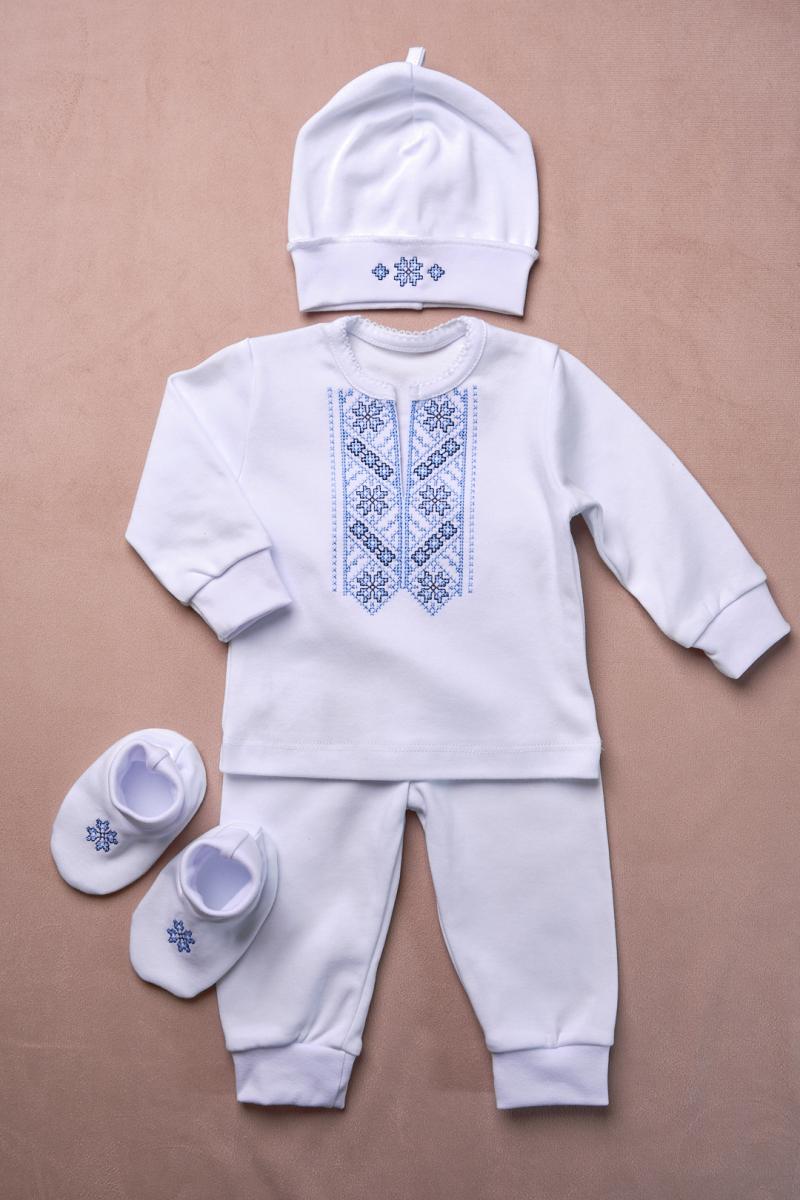 Вишитий костюм для хрещення хлопчика "Класика" з блакитною вишивкою фото 1