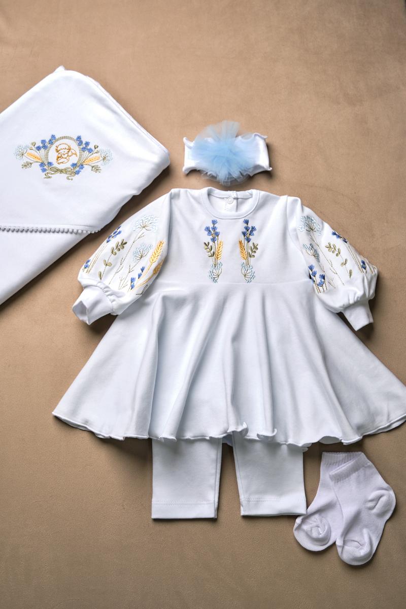 Ніжний набір для хрещення дівчинки з вишивкою "Квіти в колосках" фото 1