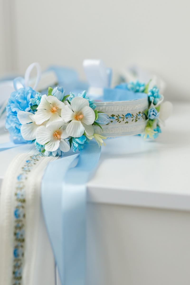 Ніжно блакитний віночок зі стрічками  фото 1