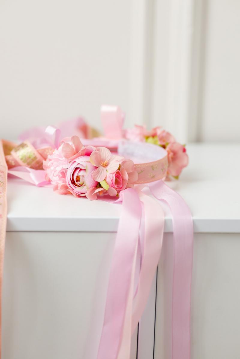 Ніжно рожевий віночок зі стрічками фото 1